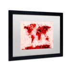 World Map - Red Paint // Matted Framed