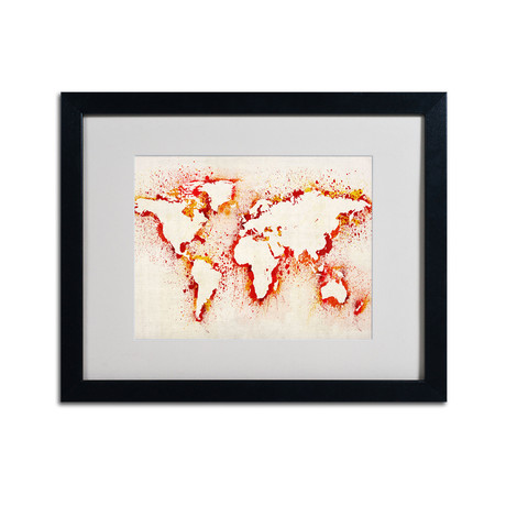 World Map - Orange // Matted Framed
