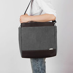 Slim Laptop Shoulder Bag 120 // Waxed Chambray (Black)