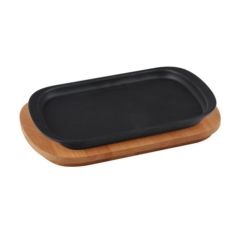 LAVA Enamelled Rectangular Service Dish // Wooden Service Platter