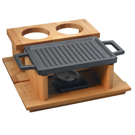 LAVA Enamelled Rectangular Hot Plate // Wooden Service Stand