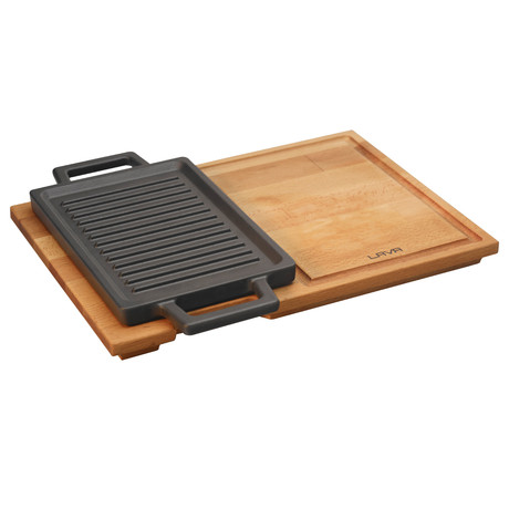 LAVA Enamelled Rectangular Hot Plate // Wooden Service Platter