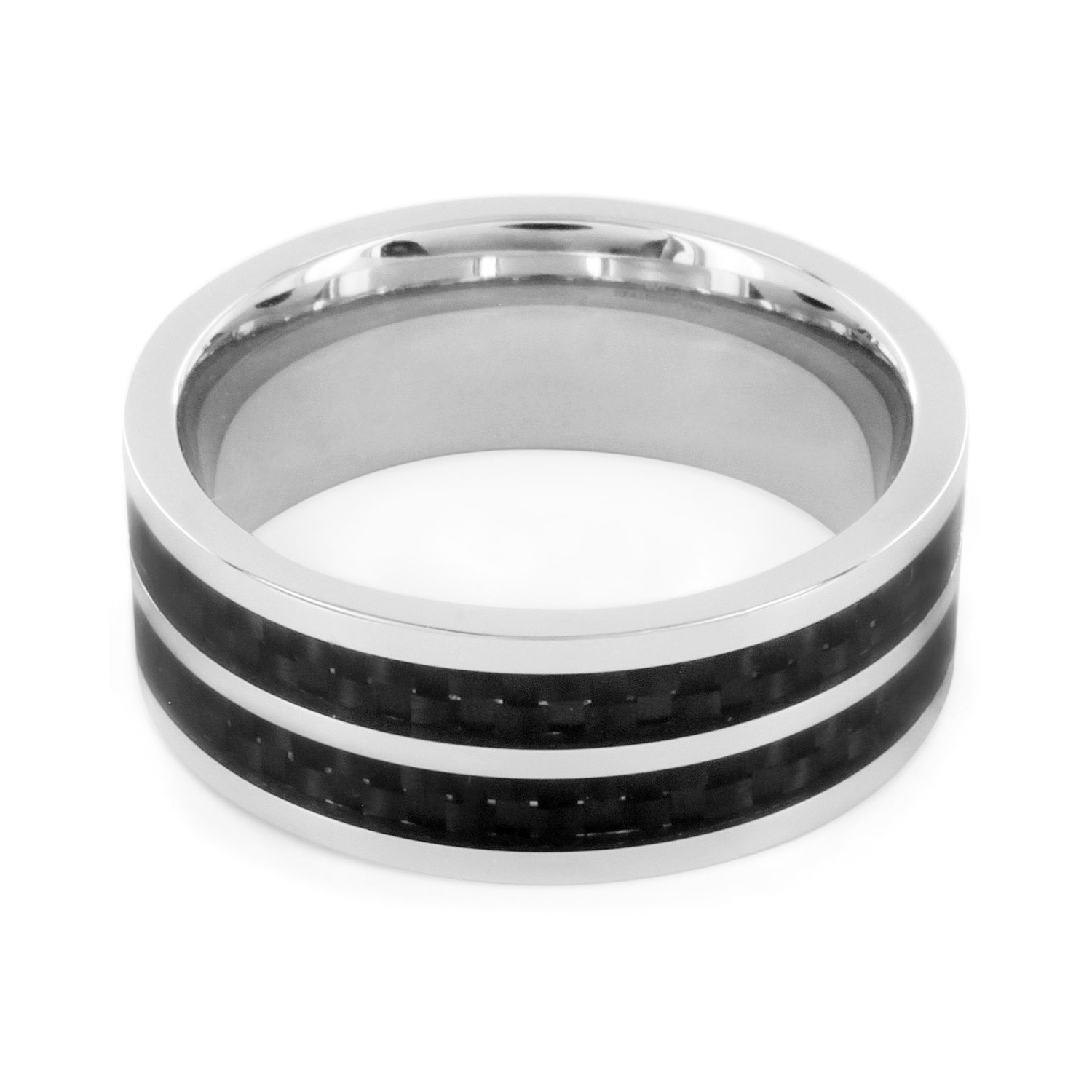 Crucible Stainless Steel Black Striped Carbon Fiber Inlay Ring (Size 8