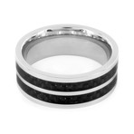 Crucible Stainless Steel Black Striped Carbon Fiber Inlay Ring (Size 8)