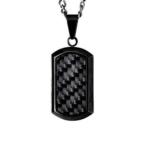 Crucible Stainless Steel Carbon Fiber Dog Tag Pendant (Black)