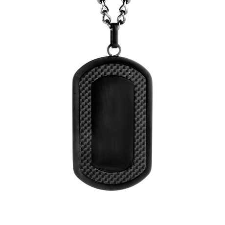 Crucible Stainless Steel Framed Carbon Fiber Dog Tag Pendant // Black