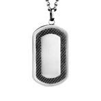 Crucible Stainless Steel Framed Carbon Fiber Dog Tag Pendant // Silver & Black