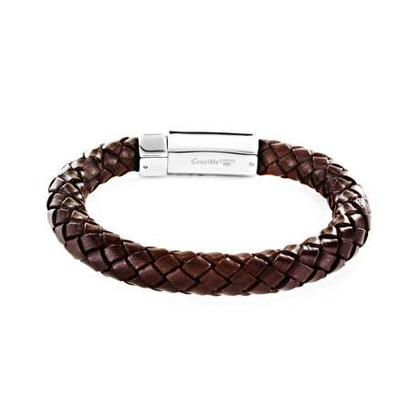 Crucible Men's Leather Braided Bracelet //  Brown