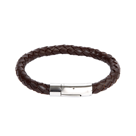 Crucible Leather And Stainless Steel Braided Bracelet // Dark Brown