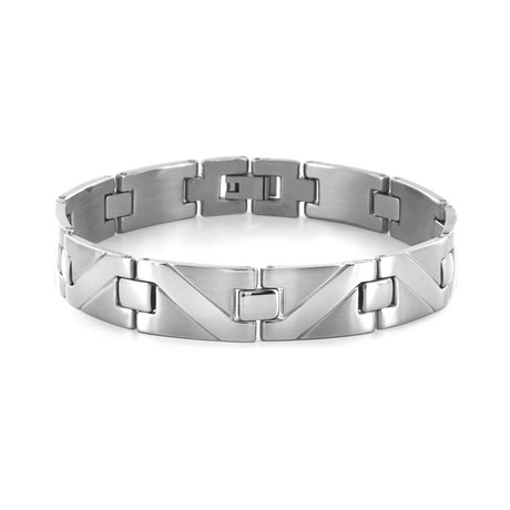 Crucible Stainless Steel Wave Pattern Design Link Bracelet // Silver