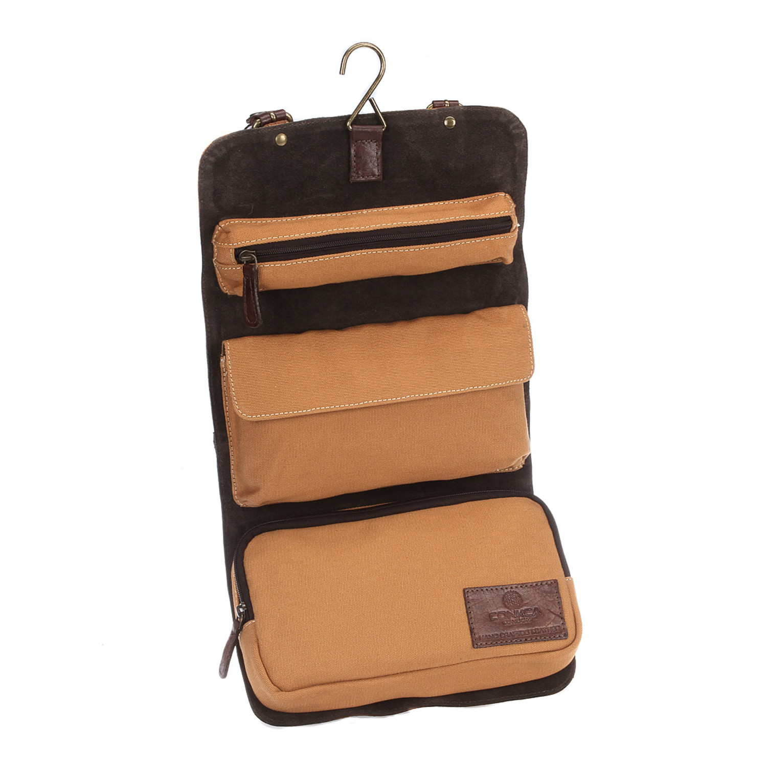 Grasmere Leather Brown + Sand Canvas Wash Bag - Conkca London - Touch ...