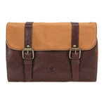 Grasmere Leather Brown + Sand Canvas Wash Bag