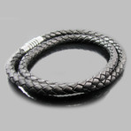 Leather & Stainless Steel Double Strand Bracelet (Black)