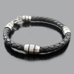 Stainless Steel Double Stripe Bead Bracelet (Black)