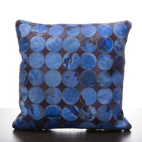 Blue Dyed with Leather Spots Cow Hide Pillow