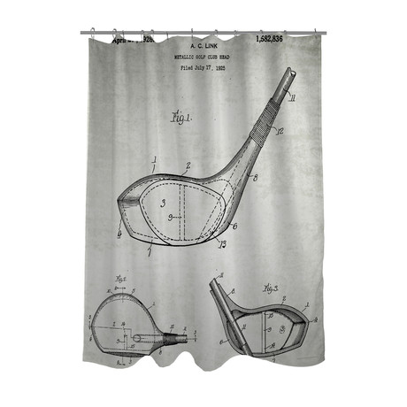 Metallic Golf Club Head 1926 Blueprint // Shower Curtain