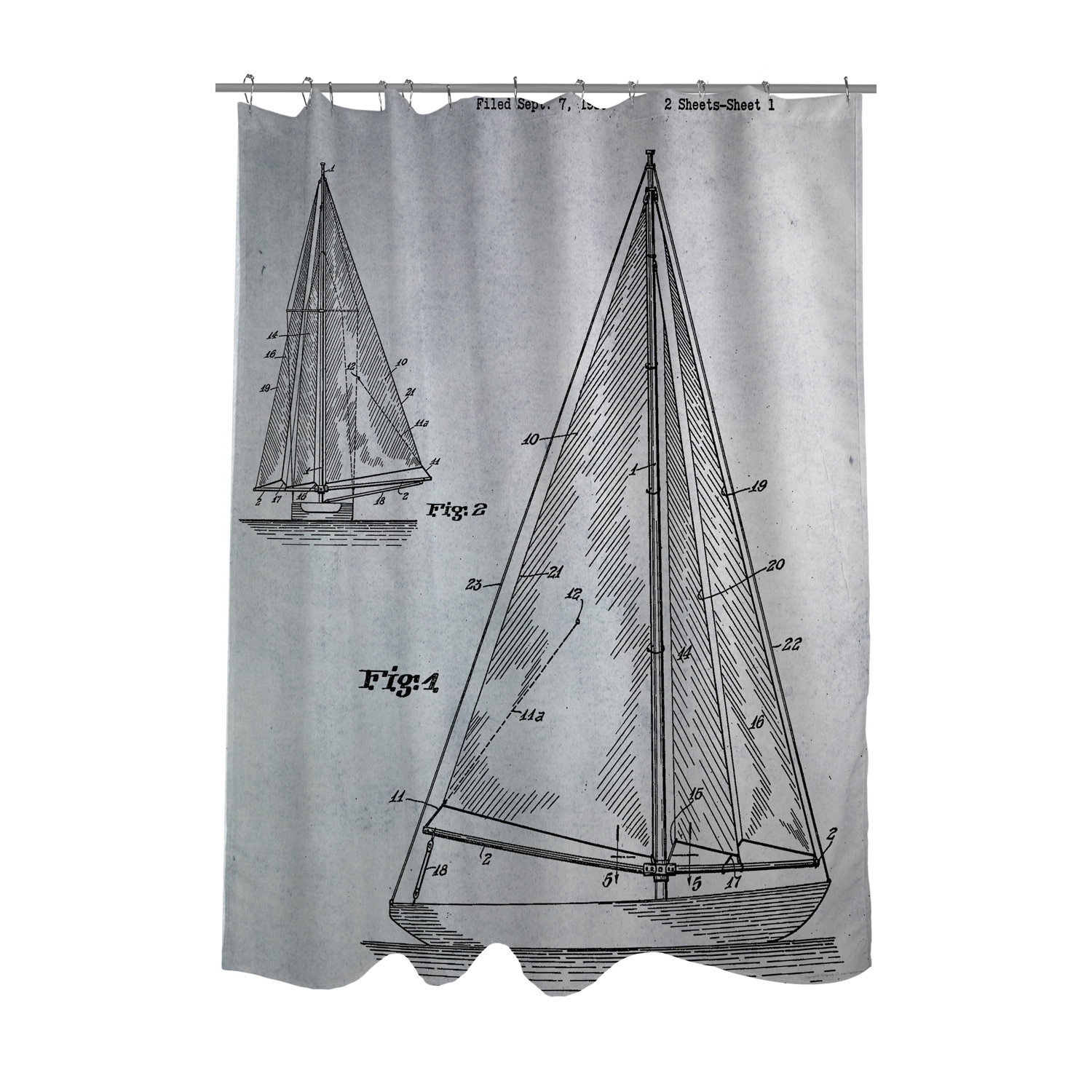 Sailboat 1938 Blueprint Shower Curtain Patent Housewares Touch Of Modern