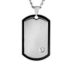 Stainless Steel Cubic Zirconia With Blackplating Dog Tag Pendant