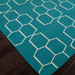 Flat-Weave Geometric Pattern Wool // Marine Blue & Ivory (2' x 3')