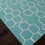 Flat-Weave Geometric Pattern Wool // Blue & Ivory (2' x 3')