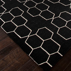 Flat-Weave Geometric Pattern Wool // Black & Ivory (2'L x 3'W)