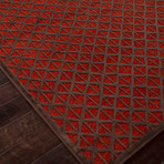 Machine Made Lustrous Art Silk& Chenille Rug // Red & Brown (5'L x 7.6'W)
