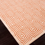 Machine Made Geometric Art Silk & Chenille Rug // Orange & Ivory (7.6' x 5')