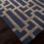 Hand-Tufted Geometric Pattern Wool/Art Silk // Blue & Tan (2'L x 3'W)