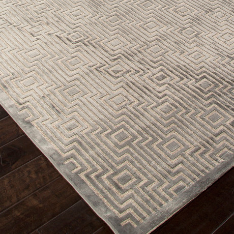 Machine Made Geometric Art Silk & Chenille Rug // Gray & Tan