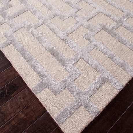 Hand-Tufted Geometric Pattern Wool/Art Silk // Ivory & Gray (3.6' x 5.6')