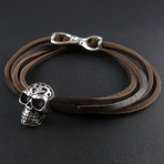 Tribal Human Skull Bracelet (Bronze + Black Leather)