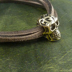 Tribal Human Skull Bracelet (Bronze + Black Leather)