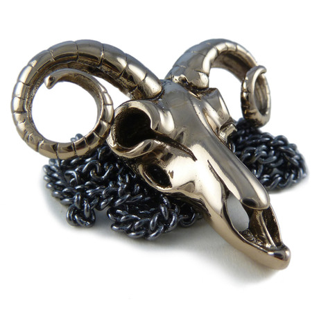 Ram Skull Necklace (Bronze // 20" Gunmetal Chain)
