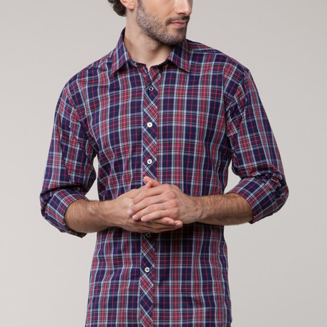 Jared Lang // TUR Button-Up // Red + Navy (M)