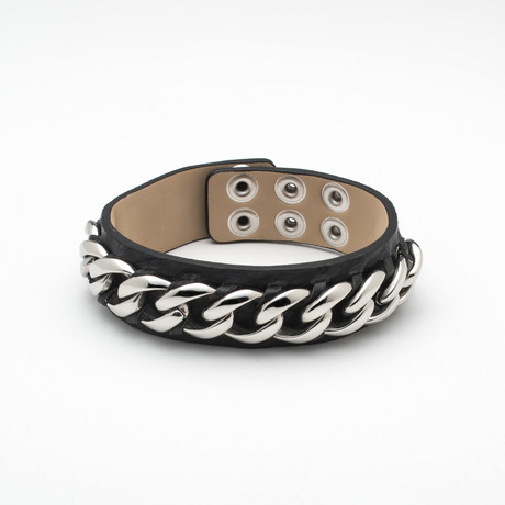 Leather And Stainless Chain Bracelet