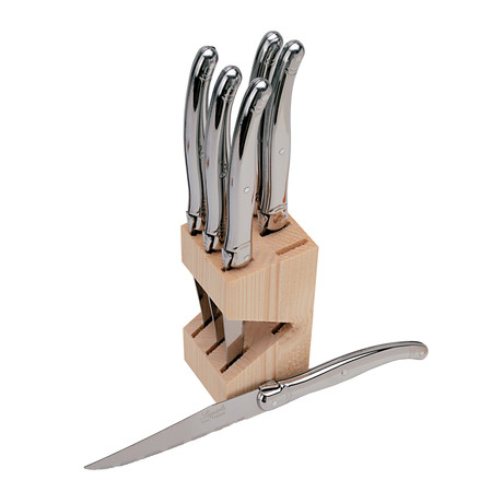 Stainless Steel Steak Knives in a Wooden Block // Set of 6