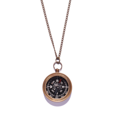 Small Antiqued Compass Necklace // Black Dial