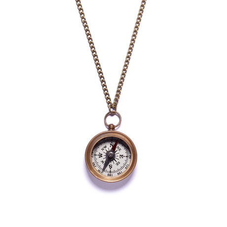 Small Antiqued Compass Necklace // Silver Dial