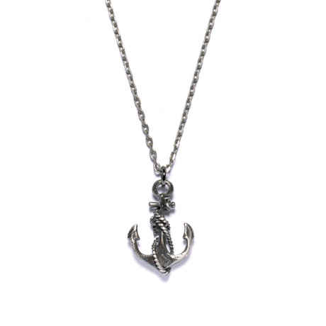 Silver Anchor Necklace // Distressed