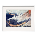 Katsushika Hokusai // Two Small Fishing Boats On The Sea (Black Frame)