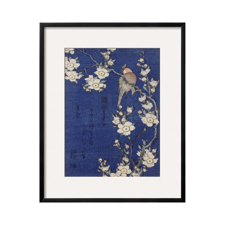 Katsushika Hokusai // Bouvreuil Et Cerisier Pleureur En Fleur (Black Frame)