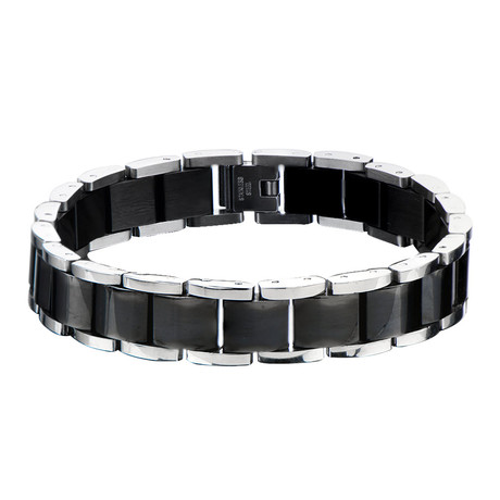Stainless Steel Link Polished Bracelet With Steel Edge // Black