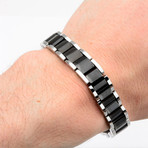 Stainless Steel Link Polished Bracelet With Steel Edge // Black