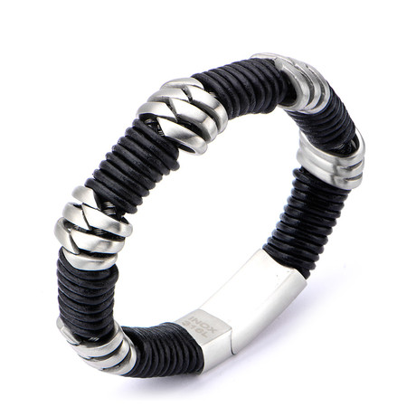Stainless Steel Leather Bracelet // Black