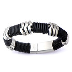 Stainless Steel Leather Bracelet // Black