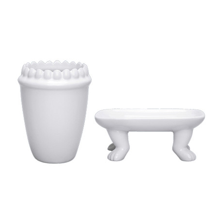 Tooth Brush Cup + Soap Dish // White