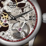 Skeleton Watch // Silver Movement + Red Dial Ring