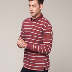 Striped Long Sleeve Polo // Maroon (L)