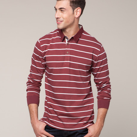 Striped Long Sleeve Polo // Maroon (S)