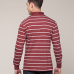 Striped Long Sleeve Polo // Maroon (M)